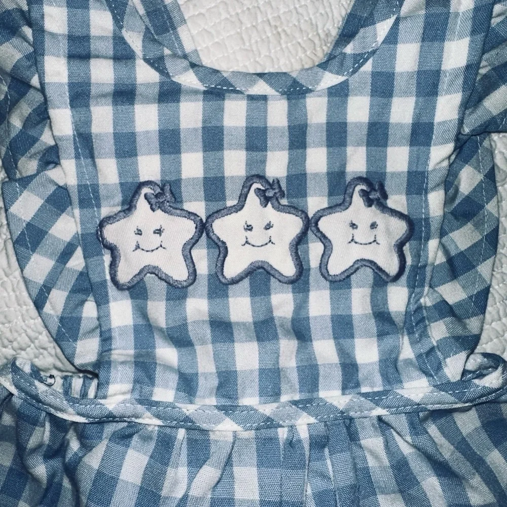 Carters Blue and white‎ large gingham checked pinafore romper